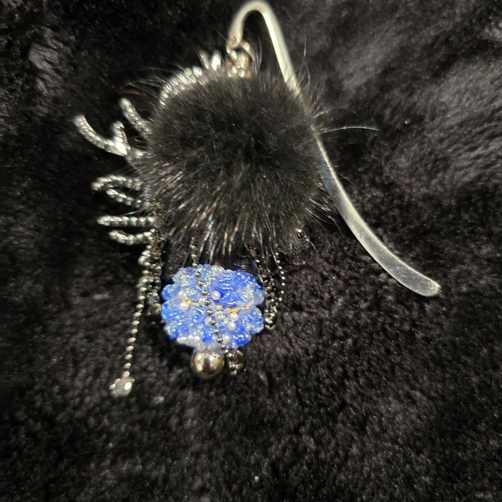 Elegant Black and Blue Crystal Swan Bookmark